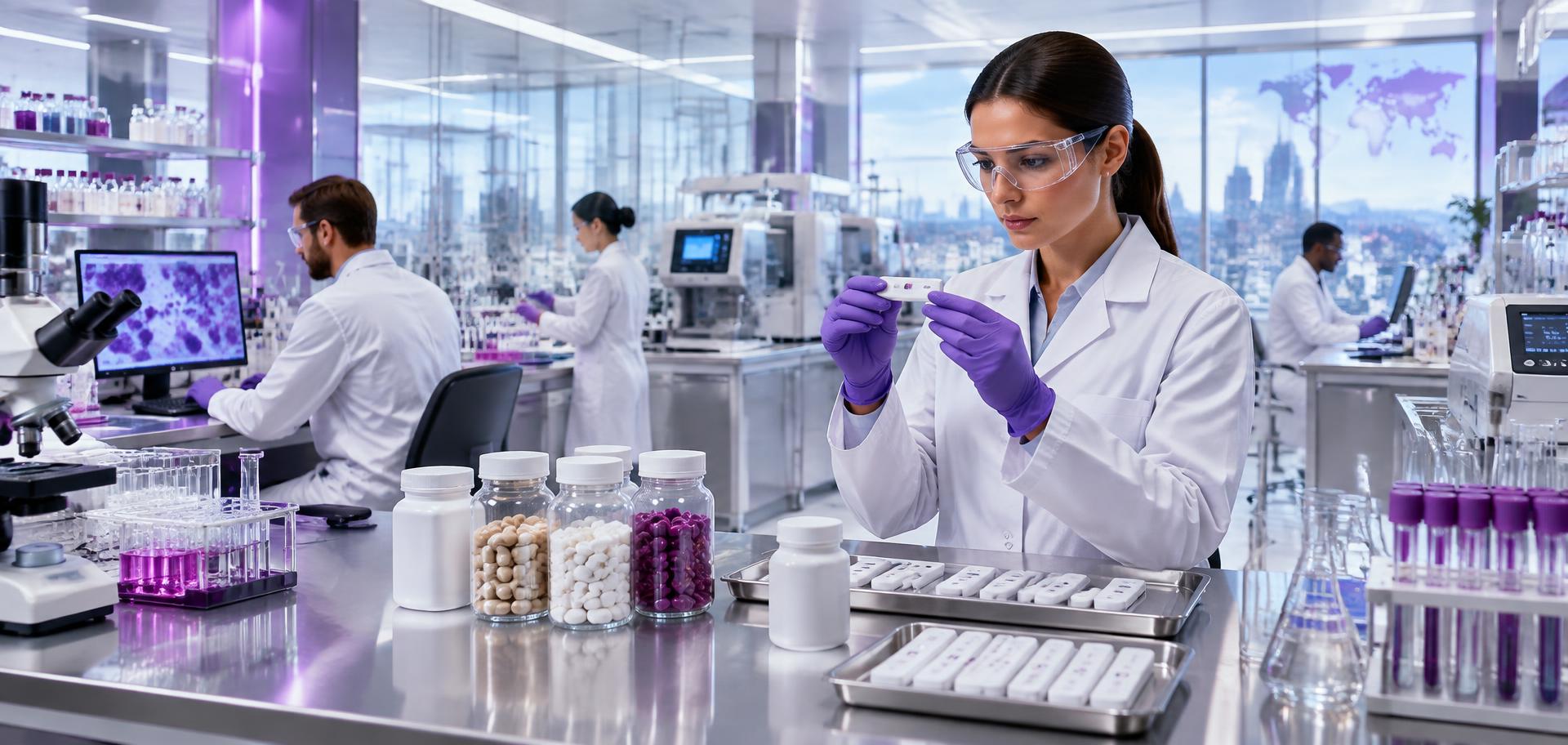 Quality specialist inspecting diagnostic products in an advanced laboratory